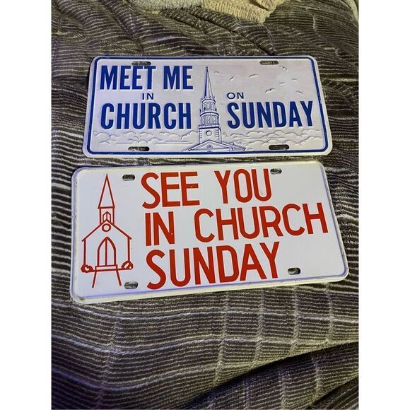 Meet Me In Church / See You In Church On Sunday License Plates (2) Pastor Sunday - Picture 1 of 4